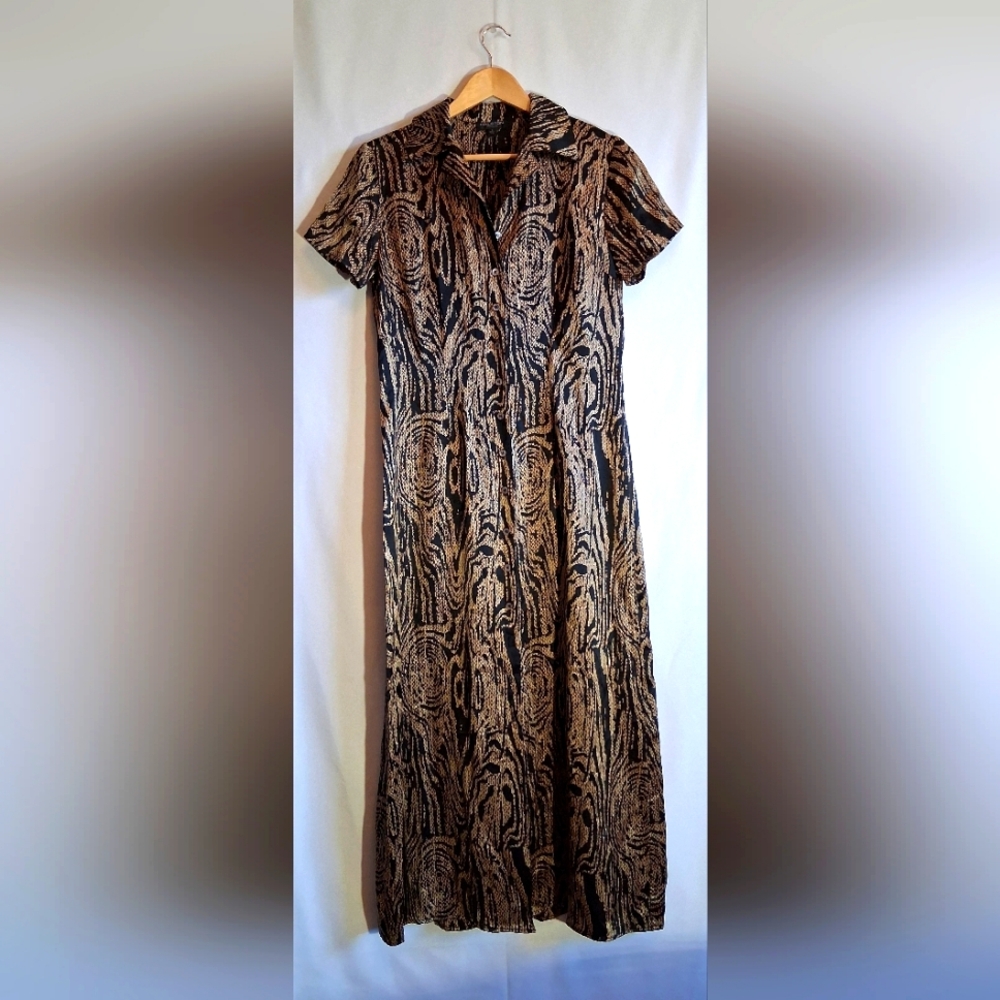 Halston Heritage Black and Tan Patterned Maxi Dress